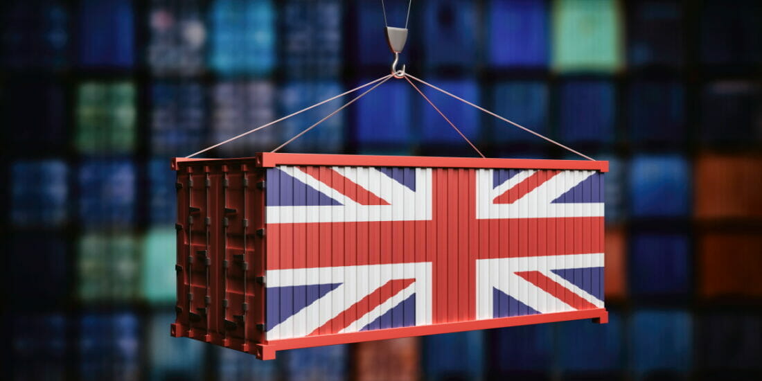 container with union jack flag