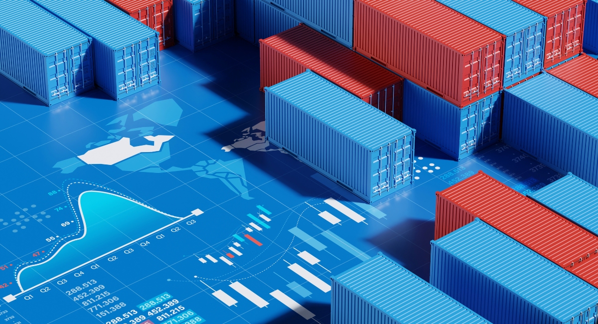 Conceptual image of colored containers placed on a technical diagram depicting the Incoterms 2025