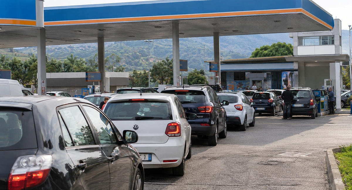 Immagine di auto in coda a causa dei blocchi stradali al sud